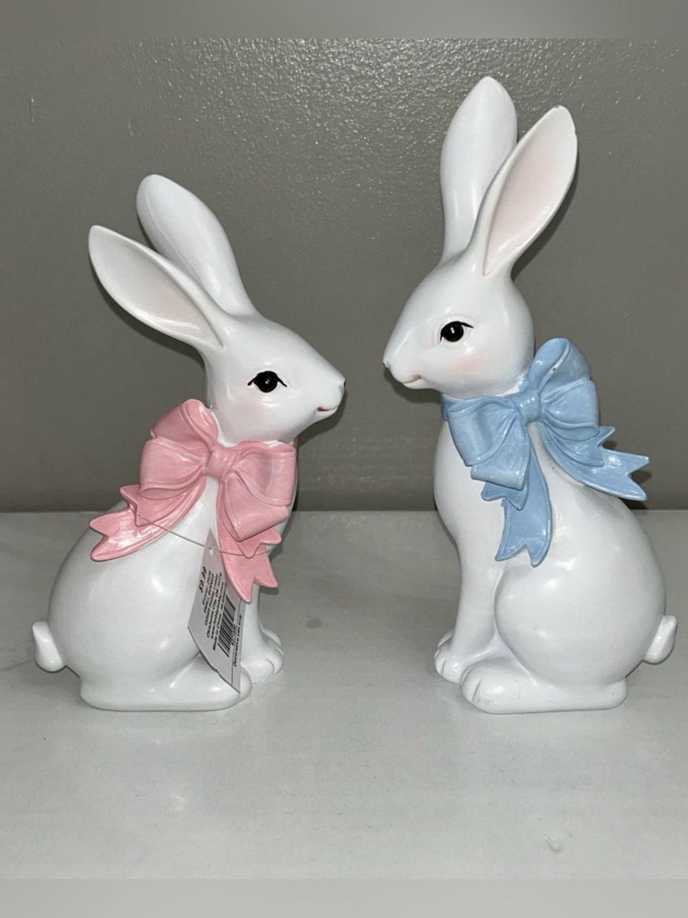 Hobby Lobby White Bunny Pair with Pink and Blue Bows